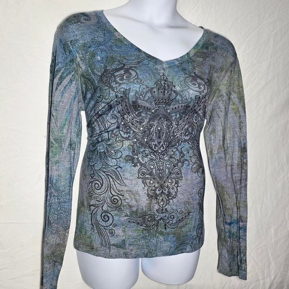 vintage y2k boho whimsigoth micro mesh type v neck plus size long sleeve